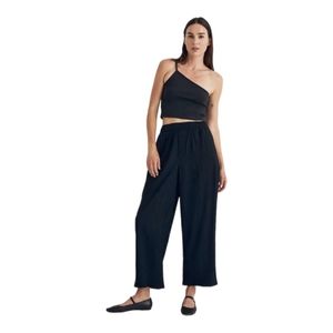 Madewell NWT Parker Crinkled Crepe Straight-Leg Crop Pants Black Sz XL